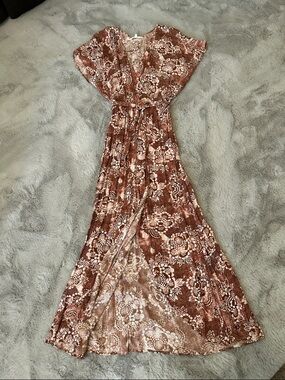Ripcurl Boho Floral Maxi Dress in Rust Brown